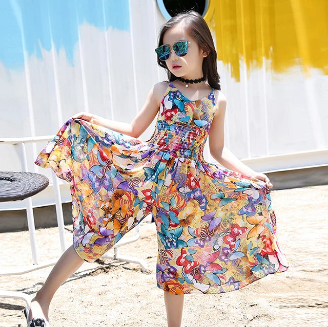 Bohemian Floral Chiffon Dress for Girls - Summer Beach Style for Kids & Teens Clothes