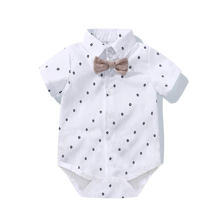 Charming Baby Boy Romper Suit with Bow Set and Hat - Newborn Clothing