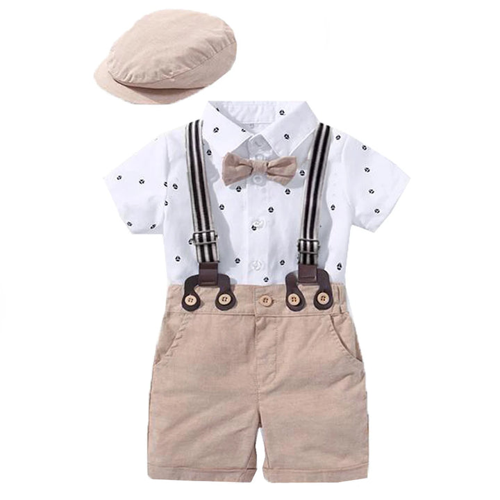 Charming Baby Boy Romper Suit with Bow Set and Hat - Newborn Clothing