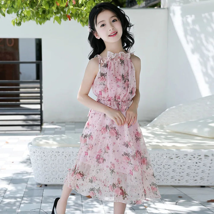 Bohemian Floral Chiffon Dress for Girls - Summer Beach Style for Kids & Teens Clothes