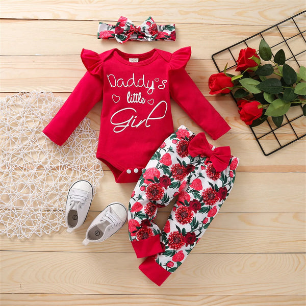 Newborn Baby Letter Romper Pants Hairband Clothes