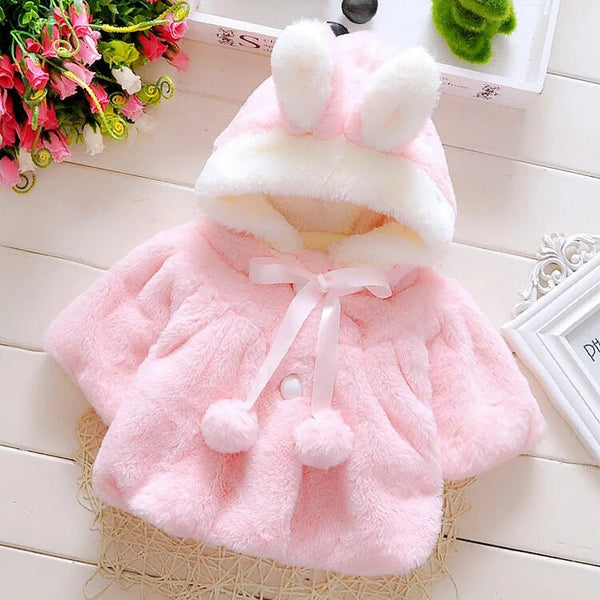 Baby Girl's Fashion Coat Fresh Fur Ball Rabbit Hat