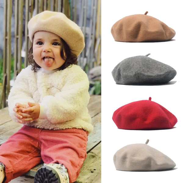 Kid\s Beret Wool  Hat for Girls Autumn  & Winter