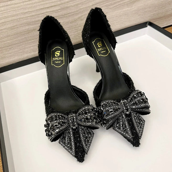 Luxury Designer Pearl Crystal Bowtie High Heel Pumps