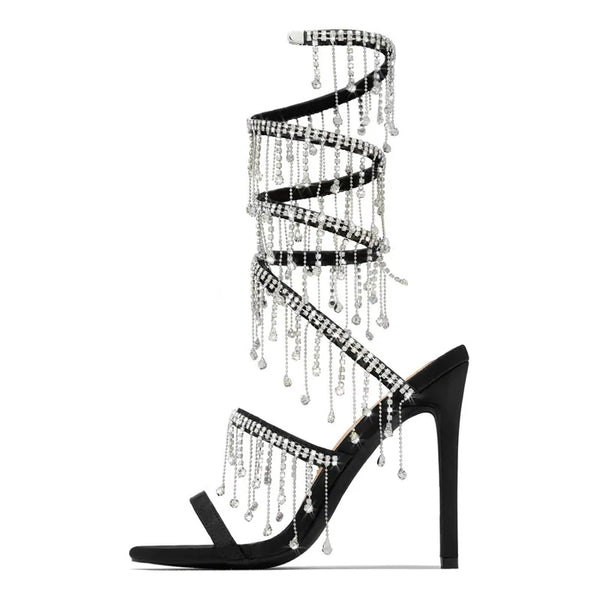 Crystal Tassels Snake Coiled Stiletto High heels