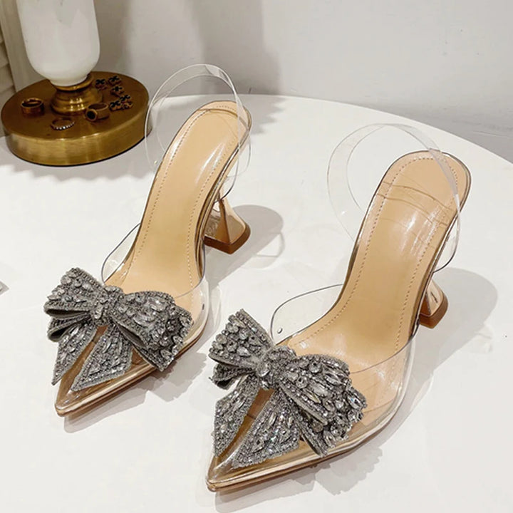 Crystal Sequined Bowknot Pointed Toe High Heel Pumps