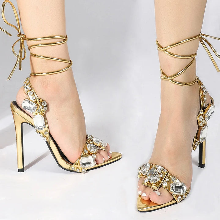 Ankle Strap Crystal Rhinestone High Heels