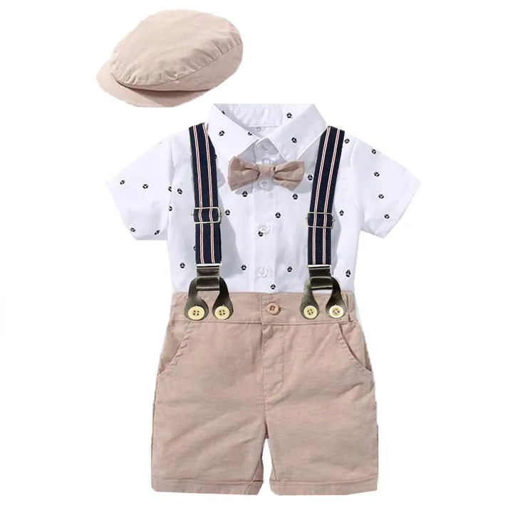 Charming Baby Boy Romper Suit with Bow Set and Hat - Newborn Clothing