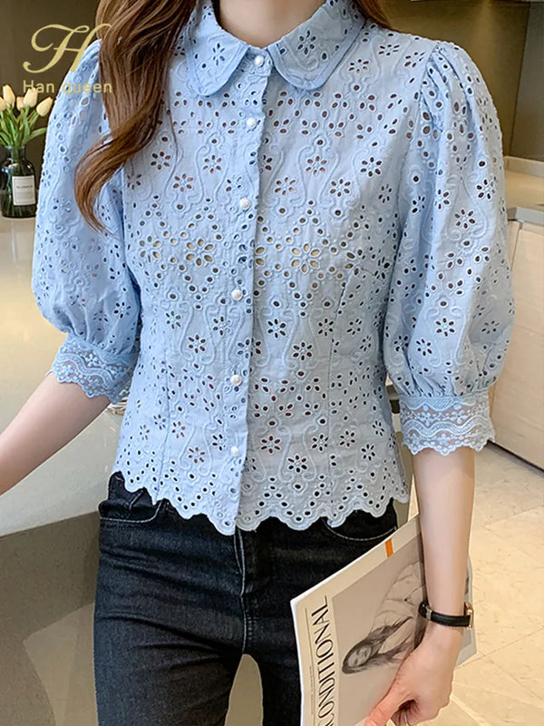 Queen Summer Hollow Out Blouses - Robust Quality Store