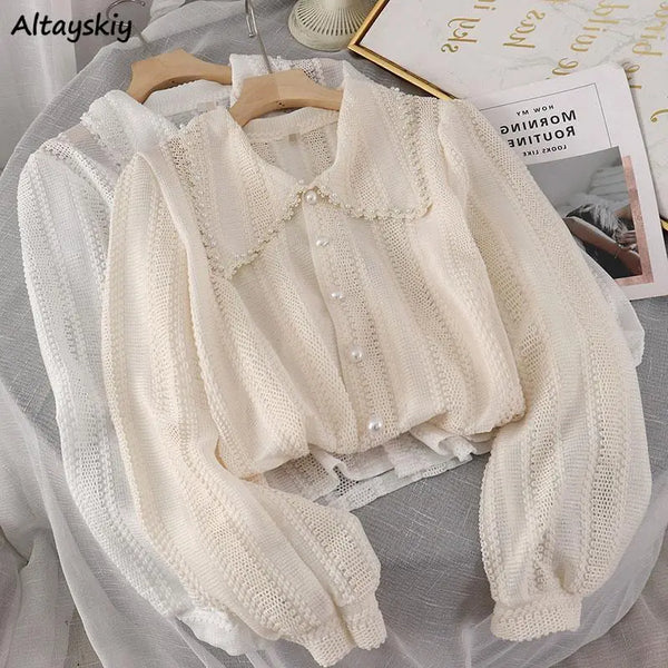 Women's Peter Pan Collar Hollow Out Fashion Shirts