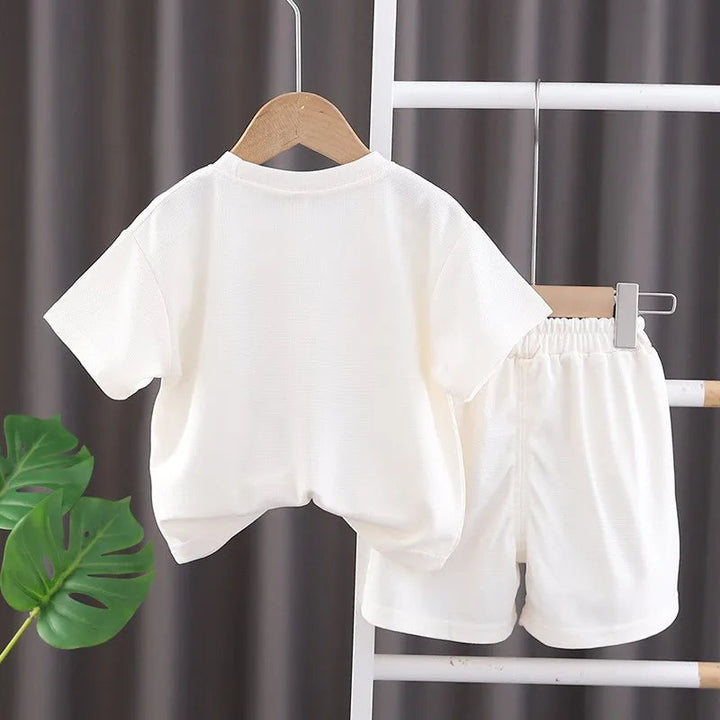 Korean Style T-shirt+Shorts 2-piece Clothes Sets 1-12 Y Kids Boys Fashion Handsome Cartoon Bear Summer Casual Sports Jersey Suit Robust Clothing Store