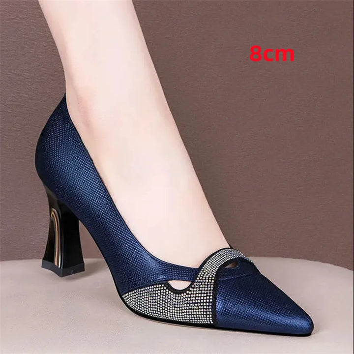 Women Classic Navy Blue Crystal Shining High Heel Shoes - Robust Quality Store