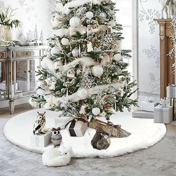 White Plush Christmas Tree Skirts - 78/90/122cm Xmas Base Mat - Home Decor