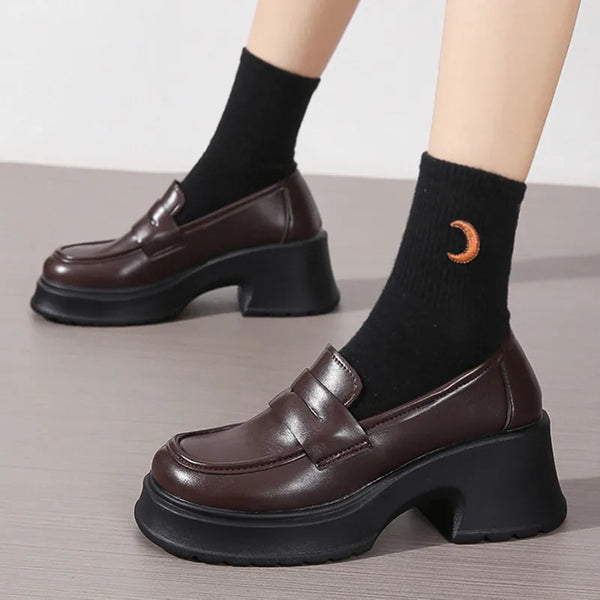 Leather Platform Thick Heels penny Loafers