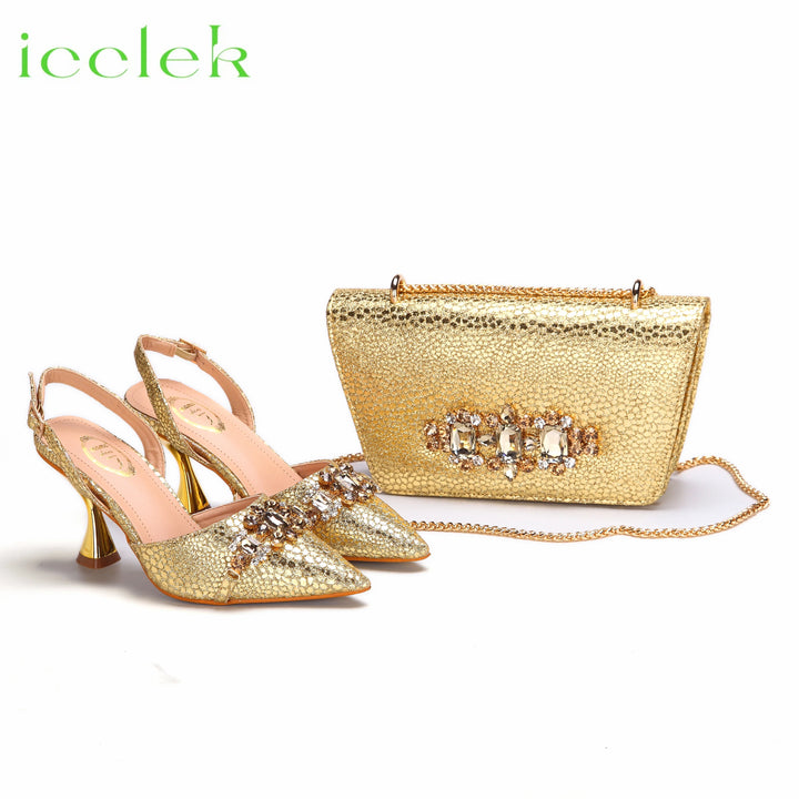 Slingback Pointed Toe High Heels and Bag Set - Robust Shoes Store