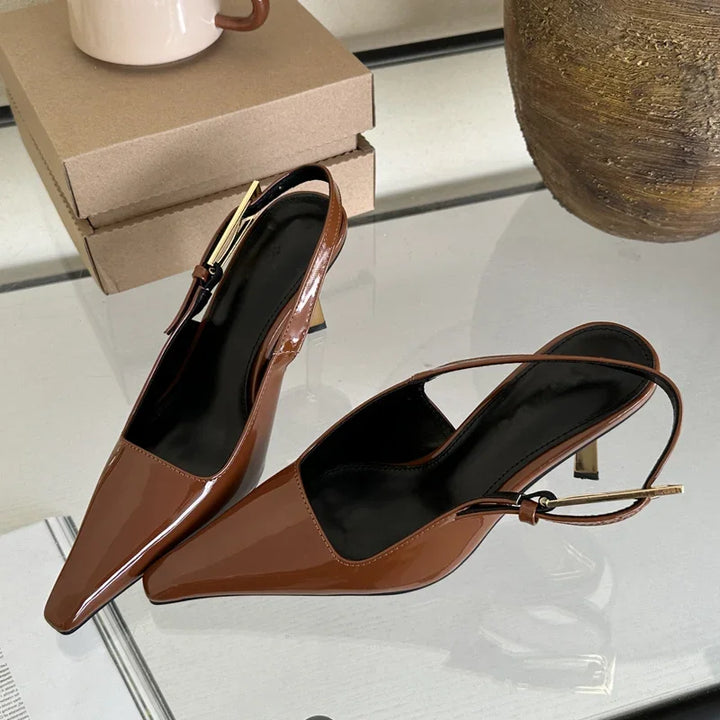 Pointed Toe Buckle Strap Slingback High Heels