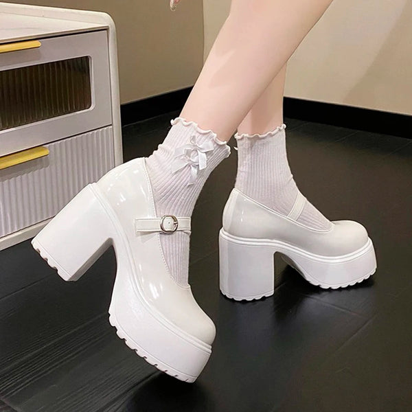 Mary Jane Platform Thick Heel Buckle Strap Pumps Women Shoes Store