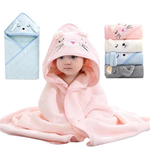 Cartoon Baby Bath Towels Hooded Coral Fleece