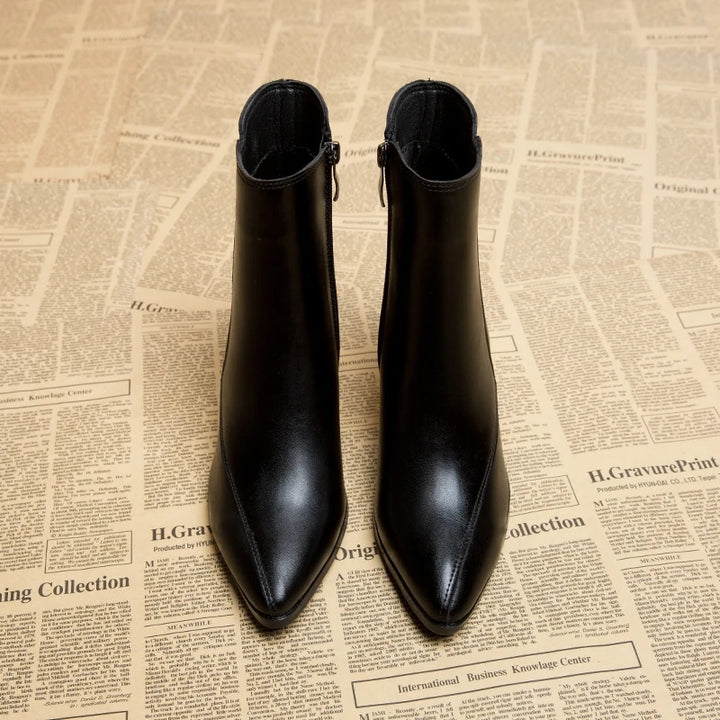 Thin Pointed Toe Side Zipper Nude Boots