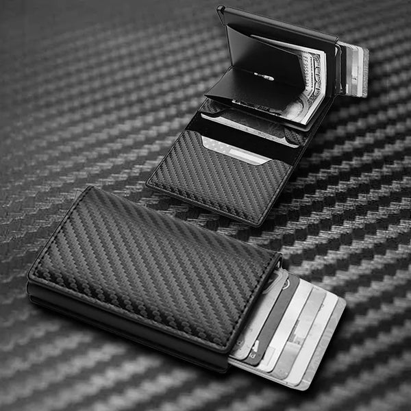 Carbon Fiber RFID Card Holder: Black Magic Trifold Slim Wallet - Robust Clothing Store