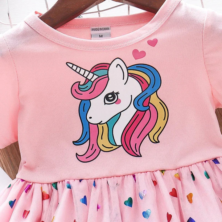 Girls Unicorn Sequin Princess Dress - Short Sleeve Costume for Daily Wear- Online Clothing Store