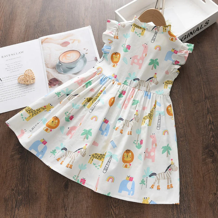 Bear Leader Cartoon Print Princess Dress | Summer Floral Girls Party Clothes - Online Store