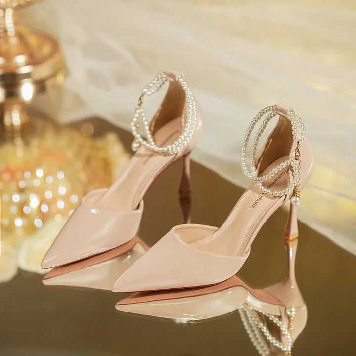 Women's Pointed Toe Pearl High Heel Sandals Shoes