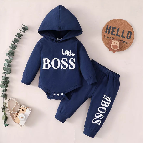 Spring Newborn Baby Boy 2PCS Clothes Set - Hoodie Jumpsuit and Pants