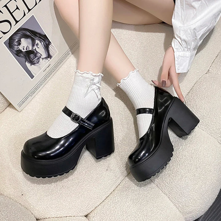 Mary Jane Platform Thick Heel Buckle Strap Pumps Women Shoes Store