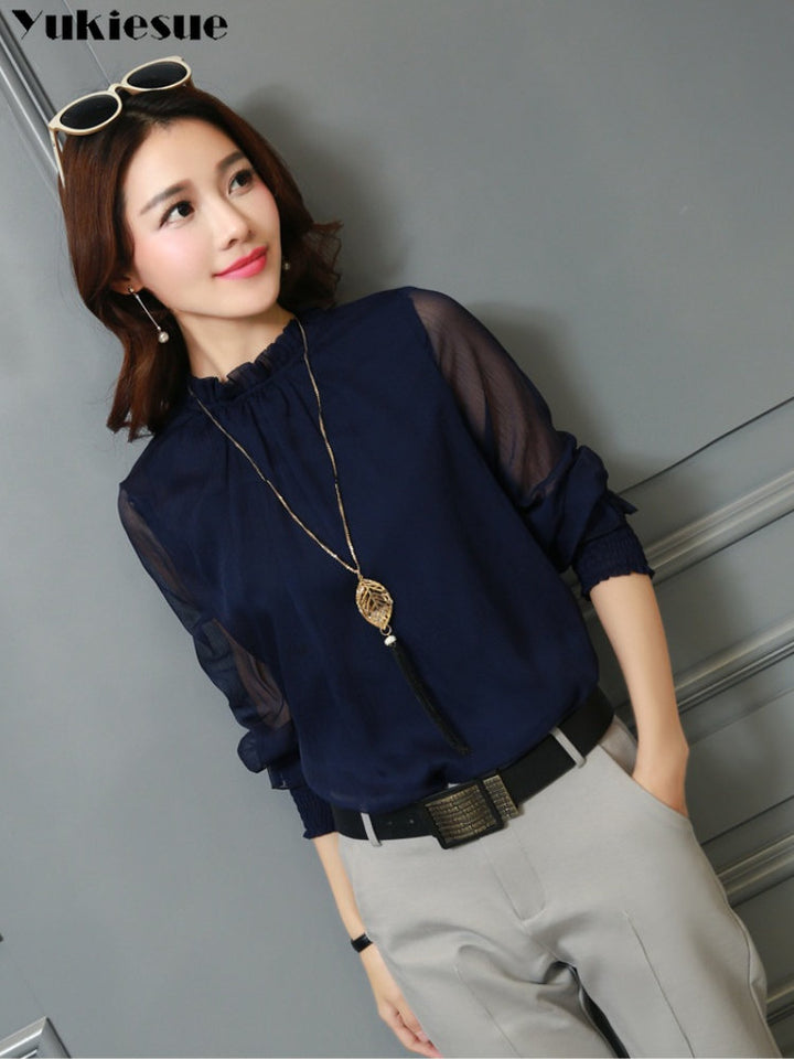 Elegant Chiffon Blouse | Office Lady Tops - Robust Quality Store