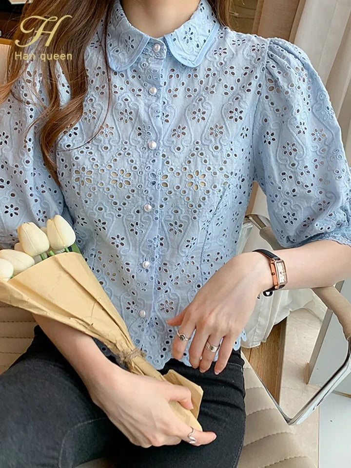 Queen Summer Hollow Out Blouses - Robust Quality Store