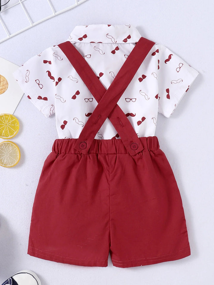 Baby Boys Costumes Short Sleeve Bodysuit with Bow & Suspender Pants