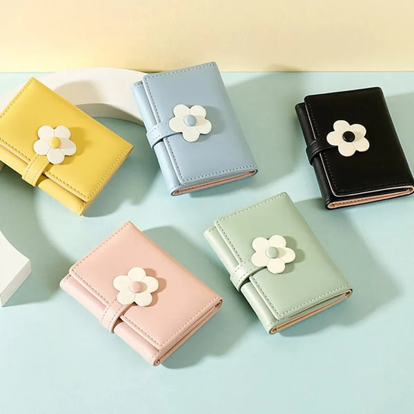 Cute Tri-folded Wallet: Flowers PU Leather, Card Holder, Coin Purse