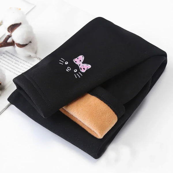 Girls Warm Cotton Leggings – Elastic Waist Velvet Lined Pants