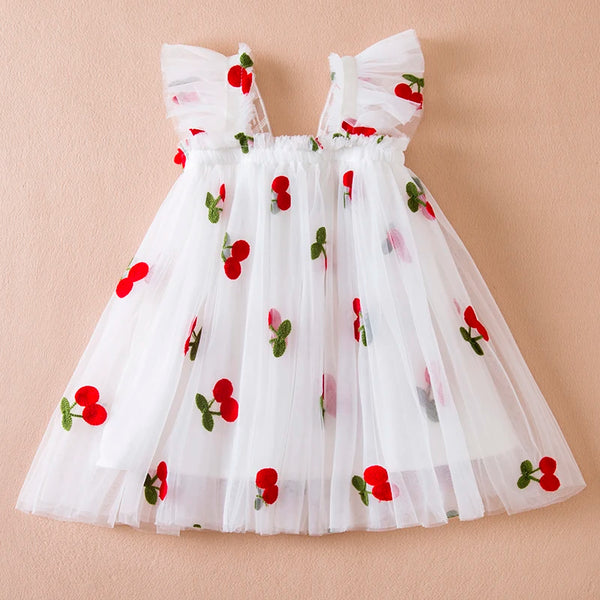 Summer Princess Dress for Girls - Strawberry Embroidery- Kids Clothing