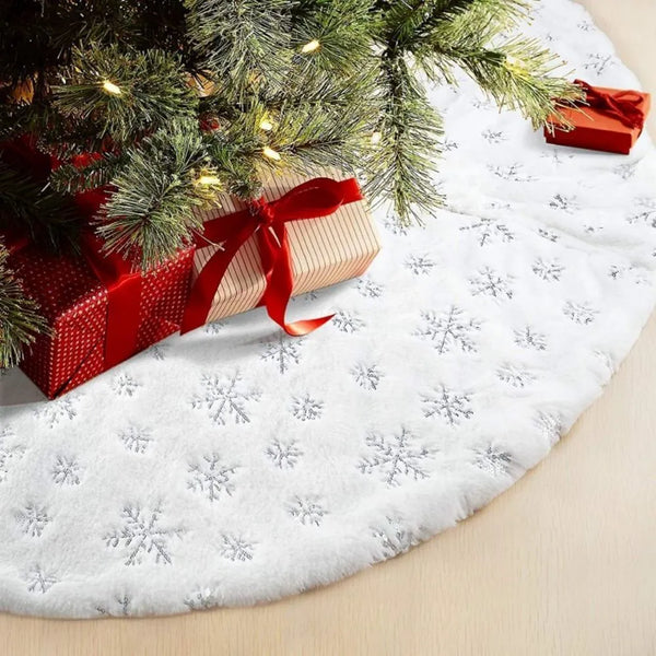 Beaded Snowflake Christmas Tree Skirt - 78cm/90cm Sparkle White Decoration