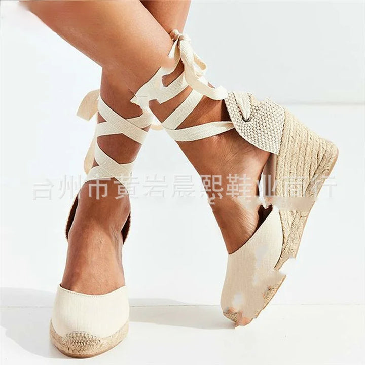 Espadrille Lace Up Ankle Strap Wedge Sandals