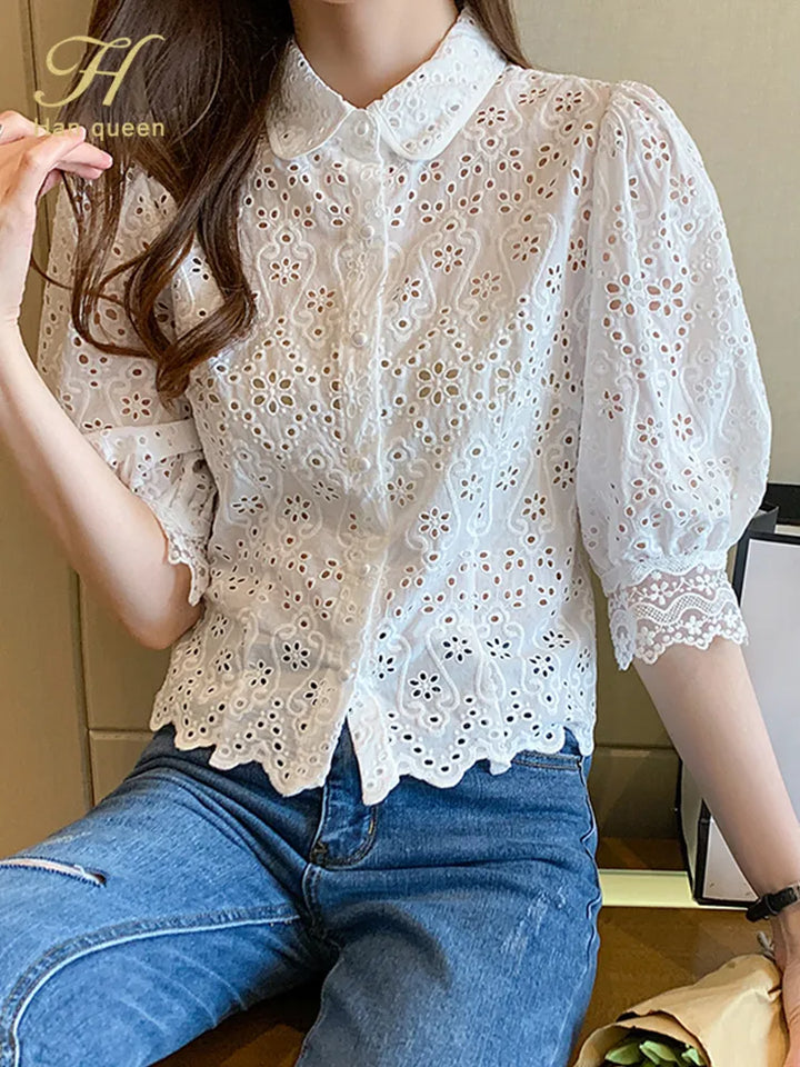 Queen Summer Hollow Out Blouses - Robust Quality Store