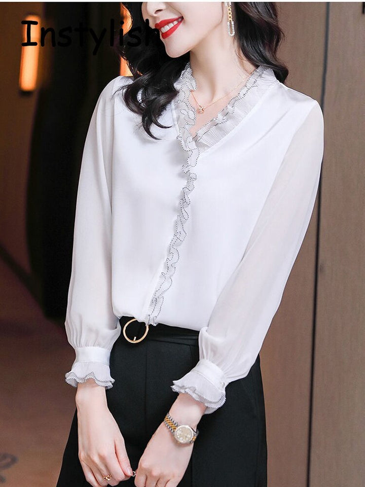 Blouse Chiffon | Office Shirt Long Sleeve - Robust Quality Store