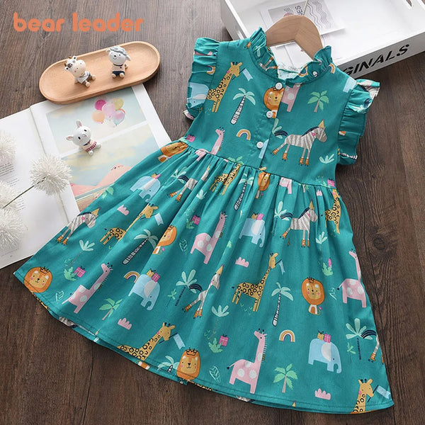 Bear Leader Cartoon Print Princess Dress | Summer Floral Girls Party Clothes - Online Store