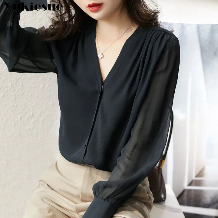 Elegant Chiffon Blouse | Office Lady Tops - Robust Quality Store