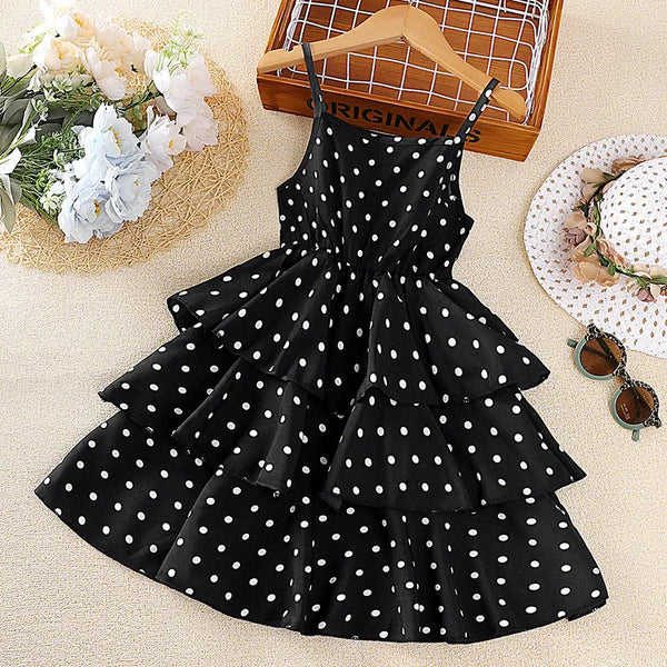 Stylish Black Polka Dot Dress for Girls | Kids Vacation & Holiday Clothes