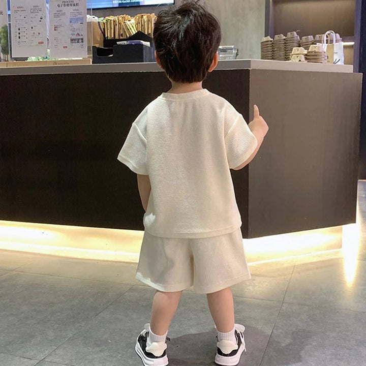 Korean Style T-shirt+Shorts 2-piece Clothes Sets 1-12 Y Kids Boys Fashion Handsome Cartoon Bear Summer Casual Sports Jersey Suit Robust Clothing Store