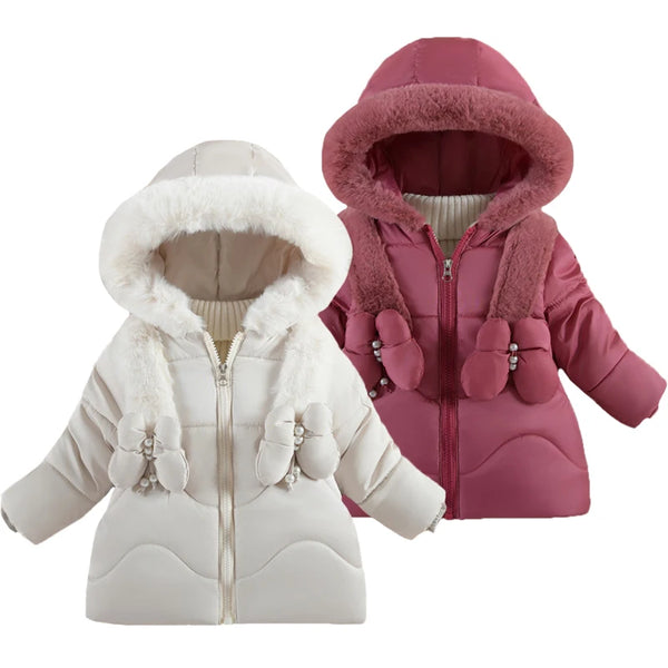 Baby Girls Hooded Winter Jacket – Plush Lined, Warm Zip-Up Coat