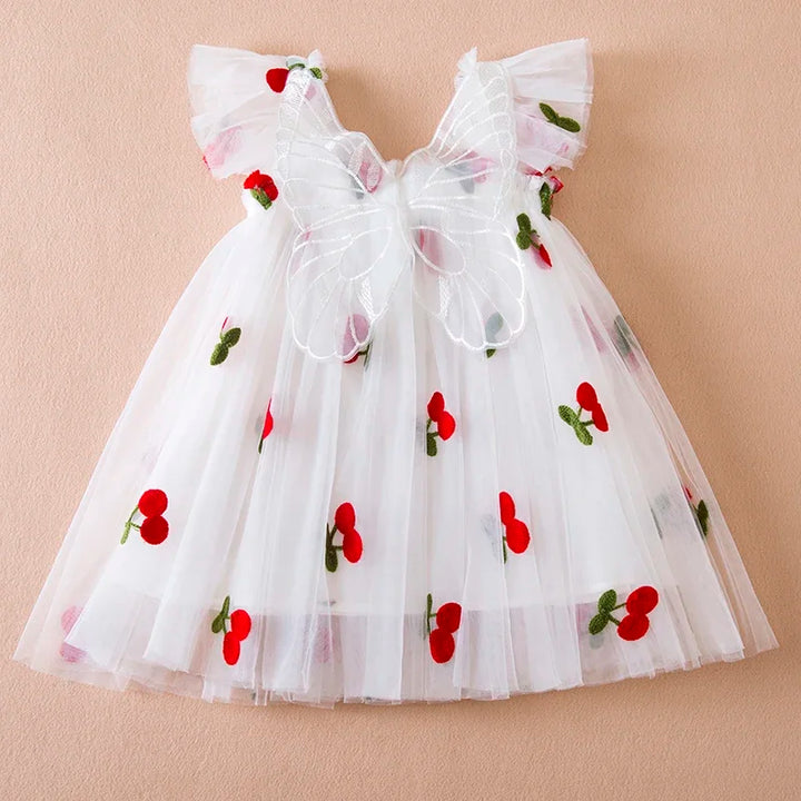 Summer Princess Dress for Girls - Strawberry Embroidery- Kids Clothing