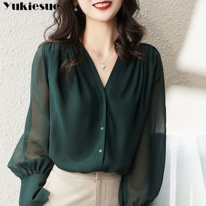 Elegant Chiffon Blouse | Office Lady Tops - Robust Quality Store