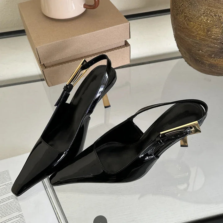 Pointed Toe Buckle Strap Slingback High Heels