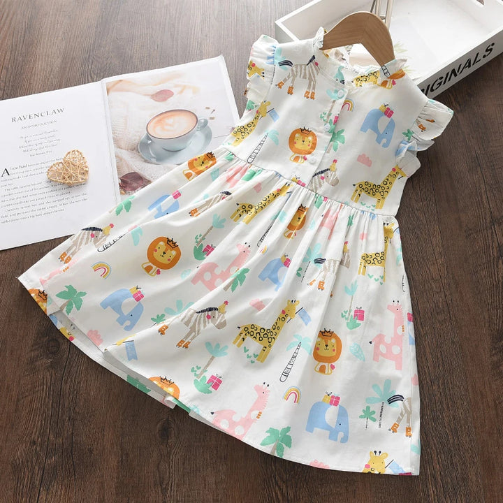 Bear Leader Cartoon Print Princess Dress | Summer Floral Girls Party Clothes - Online Store