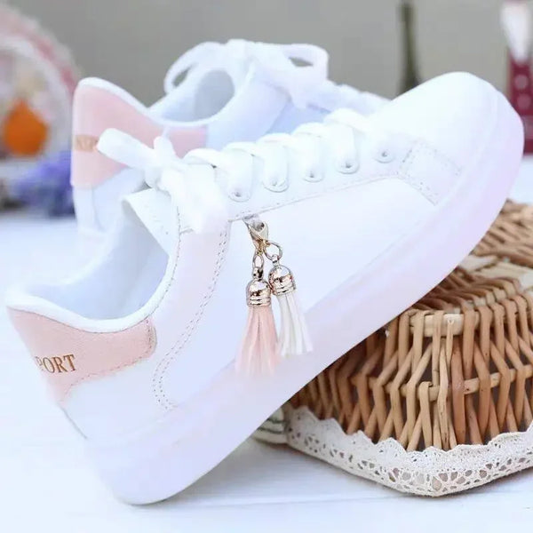 Women's Breathable Casual Sneakers – Stylish White Lace-Up Shoes