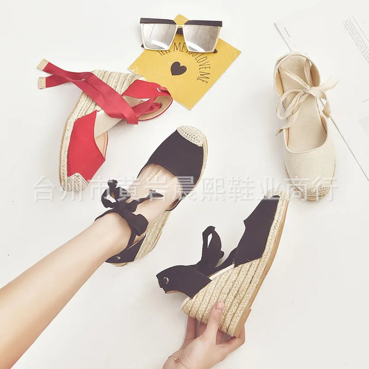 Espadrille Lace Up Ankle Strap Wedge Sandals